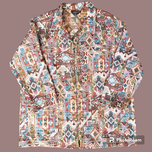 Vtg 90s Carole Little Southwestern Oversized Tapestry Shacket Jacket - Picture 6 of 10